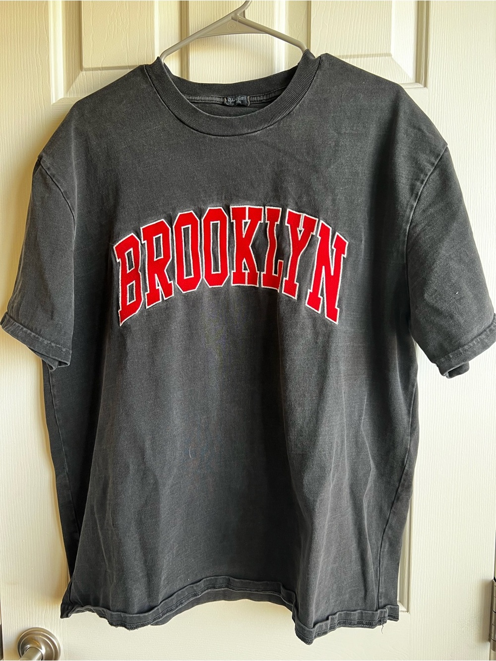 Brooklyn Graphic Tee in Charcoal Black with Red Lettering